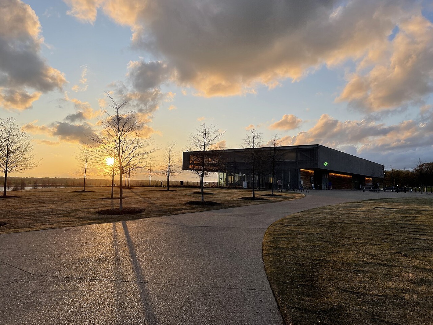 Sunset over the lake at Shelby Farms Park